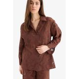 DeFacto%100 Pamuk Regular Fit Dantel Detaylı Plaj Gömleği, M, D9768AX25SM, Kahve-BN319, Kadın