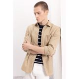 DeFacto%100 Pamuk Regular Fit Düğmeli Basic Düz Gabardin Uzun Kollu Gömlek, L, A5383AX24AU, Bej-BG801, Erkek