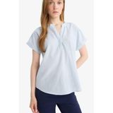 DeFacto%100 Pamuk Regular Fit Flamlı Kısa Kollu Bluz, 3XL, F1635AX25AU, Mavi, Kadın