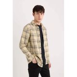DeFacto%100 Pamuk Regular Fit Kareli Oduncu Flanel Uzun Kollu Gömlek, XS, D6727AX25SP, Bej, Erkek