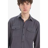 DeFacto%100 Pamuk Regular Fit Polo Yaka Basic Düz Uzun Kollu Gömlek, S, B2654AX25SP, Antrasit-AR104, Erkek