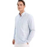 DeFacto%100 Pamuk Regular Fit Polo Yaka Çizgili Cepli Uzun Kollu Gömlek, M, E7892AX25AU, Mavi-BE723, Erkek