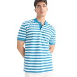 DeFacto%100 Pamuk Regular Fit Polo Yaka Kısa Kollu Çizgili Nakışlı Pike Tişört, XS, E2631AX25SM, Mavi-BE535, Erkek