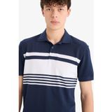 DeFacto%100 Pamuk Regular Fit Polo Yaka Kısa Kollu Çizgili Tişört, M, E801GY106501, Lacivert, Erkek