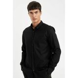 DeFacto%100 Pamuk Regular Fit Polo Yaka Oxford Basic Düz Uzun Kollu Gömlek, L, A8028AX24AU, Siyah, Erkek