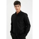DeFacto%100 Pamuk Regular Fit Polo Yaka Oxford Basic Düz Uzun Kollu Gömlek, S, A8028AX24AU, Siyah, Erkek