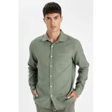 DeFacto%100 Pamuk Regular Fit Waffle Basic Düz Uzun Kollu Gömlek, S, 3148004, Haki, Erkek