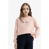 DeFacto%100 Pamuk Relax Fit Bisiklet Yaka Baskılı Sweatshirt Kız Çocuk E8817A825AU