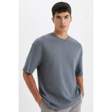 DeFacto%100 Pamuk Relax Fit Bisiklet Yaka Kısa Kollu Basic Düz Tişört, XS, D2531AX24AU, Gri-GR508, Erkek