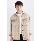 DeFacto%100 Pamuk Relax Fit Cepli Uzun Kollu Jean Gömlek, L, D0447AX24AU, Kahve-BN105, Erkek