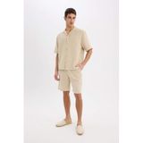 DeFacto%100 Pamuk Relax Fit Müslin Cepli Basic Düz Bermuda Şort, 28, C7589AX25SM, Bej, Erkek