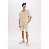 DeFacto%100 Pamuk Relax Fit Müslin Cepli Basic Düz Bermuda Şort, 32, C7589AX25SM, Bej, Erkek