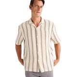 DeFacto%100 Pamuk Relax Fit Polo Yaka Çizgili Yazlık Kısa Kollu Gömlek, S, D7467AX25SP, Ekru-ER42, Erkek