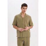 DeFacto%100 Pamuk Relax Fit Polo Yaka Kısa Kollu Gömlek, L, C7578AX25SM, Haki-KH436, Erkek