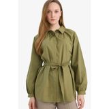 DeFacto%100 Pamuk Relax Fit Poplin Gömlek Tunik, Xl, G7704AX26SP, Haki, Kadın