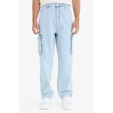 DeFacto%100 Pamuk Relax Fit Rahat Kesim Geniş Paça Kargo Cepli Jean Pantolon, 30, C7376AX24AU, Mavi-NM39, Erkek