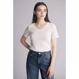 DeFacto%100 Pamuk Slim Fit Basic Ribana Tişört, 4XL, E801GY119065, Ekru, Kadın