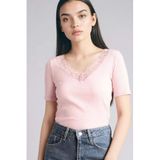 DeFacto%100 Pamuk Slim Fit Fitilli Kaşkorse Tişört, L, G9665AX26SP, Pembe-PN453, Kadın