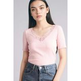 DeFacto%100 Pamuk Slim Fit Fitilli Kaşkorse Tişört, S, G9665AX26SP, Pembe-PN453, Kadın