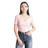 DeFacto%100 Pamuk Slim Fit Fitilli Kaşkorse Tişört, XL, G9665AX26SP, Pembe-PN453, Kadın