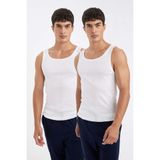DeFacto%100 Pamuk Slim Fit Ribana 2'li Atlet, 3XL, Y9056AZ24WN, Beyaz, Erkek
