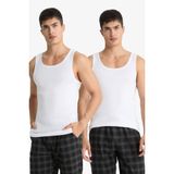 DeFacto%100 Pamuk Slim Fit Ribana 2'li Atlet, L, Y9056AZ25WN, Beyaz, Erkek