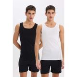 DeFacto%100 Pamuk Slim Fit Ribana 2'li Atlet, M, Y9056AZ25SP, Siyah, Erkek
