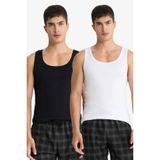 DeFacto%100 Pamuk Slim Fit Ribana 2'li Atlet, M, Y9056AZ26SP, Siyah, Erkek