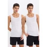 DeFacto%100 Pamuk Slim Fit Ribana 2'li Atlet, S, Y9056AZ25SP, Beyaz, Erkek