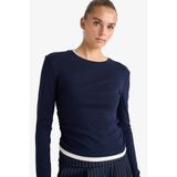 DeFacto%100 Pamuk Slim Fit Ribana Tişört, L, E6548AX25AU, Lacivert, Kadın