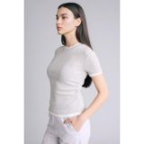 DeFacto%100 Pamuk Slim Fit Ribana Tişört, L, F3504AX26SP, Gri, Kadın