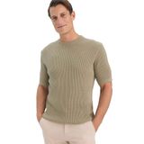 DeFacto%100 Pamuk Standart Fit Bisiklet Yaka Kısa Kollu Triko Tişört, 2XL, E5765AX25SM, Haki-KH440, Erkek