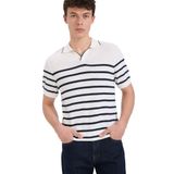 DeFacto%100 Pamuk Standart Fit Polo Yaka Kısa Kollu Çizgili Tişört, 2XL, E5861AX25SP, Ekru-ER100, Erkek
