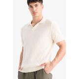 DeFacto%100 Pamuk Standart Fit Polo Yaka Kısa Kollu Triko Tişört, 2XL, E2884AX25SM, Ekru-ER100, Erkek