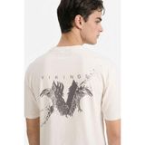 DeFacto%100 Pamuk Vikings Boxy Fit Sırt Baskılı Tişört, XL, F8173AX26SP, Ekru-ER105, Erkek