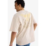 DeFacto%100 Pamuk Vikings Valhalla Boxy Fit Bisiklet Yaka Baskılı Tişört, S, F8156AX26SP, Ekru-ER37, Erkek