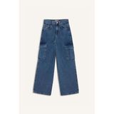 DeFacto%100 Pamuk Wide Leg Kargo Geniş Bol Paça Jean Pantolon Kız Çocuk D7091A825SM