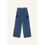 DeFacto%100 Pamuk Wide Leg Kargo Geniş Bol Paça Jean Pantolon Kız Çocuk