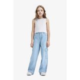 DeFacto%100 Pamuk Wide Leg Kargo Geniş Paça Jean Pantolon Kız Çocuk
