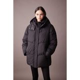 DeFactoFit Kadın Kapüşonlu Polar Astarlı Puffer Şişme Su Geçirmez Mont Siyah-BK81 2XL Uzun Kol A1553AX23WN