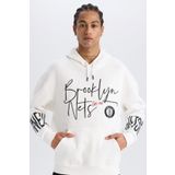 DeFactoFit NBA Brooklyn Nets Oversize Geniş Kalıp Kapüşonlu Kalın Sporcu Sweatshirt