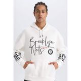 DeFactoFit NBA Brooklyn Nets Oversize Geniş Kalıp Kapüşonlu Kalın Sweatshirt D8513AX25SPER105