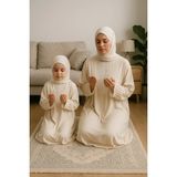 Defka Anne Kız Kendinden Başörtülü Namaz Elbisesi Takımı - Krem