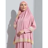 Defka Anne Kız Namaz Elbisesi Kombini Şık Dantel Detaylı - Pembe - 3XL