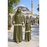 Defka Anne Kız Pratik Şık Namaz Elbisesi Takımı Likralı Pamuklu Kumaş - Haki - 2XL