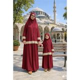 Defka Anne Kız Pratik Şık Namaz Elbisesi Takımı Likralı Pamuklu Kumaş - Kırmızı - 2XL