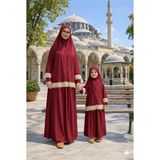 Defka Anne Kız Pratik Şık Namaz Elbisesi Takımı Likralı Pamuklu Kumaş - Kırmızı