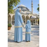 Defka Anne Kız Pratik Şık Namaz Elbisesi Takımı Likralı Pamuklu Kumaş - Mavi - 2XL