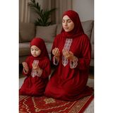 Defka Anne Kız Şık Dantelli Namaz Elbisesi Takımı - Kırmızı - 4XL