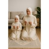 Defka Anne Kız Şık Dantelli Namaz Elbisesi Takımı - Krem